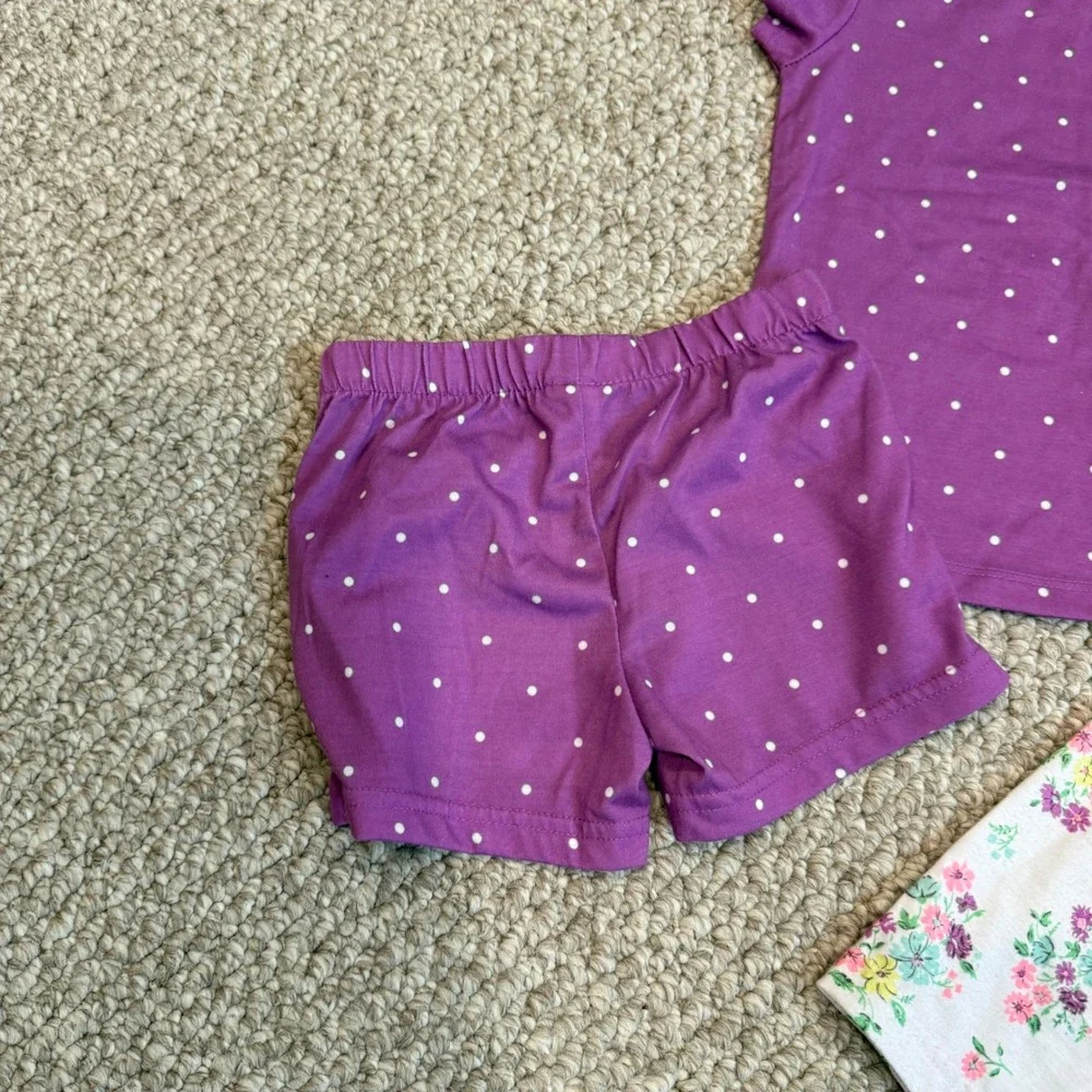 Carters Girls Size 3T Purple Polka Dot Monkey Floral 3 Piece Pajama Set